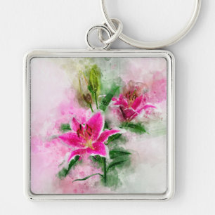 Porte-clés Aquarelle de fleur de Stargazer Lily - wb 02