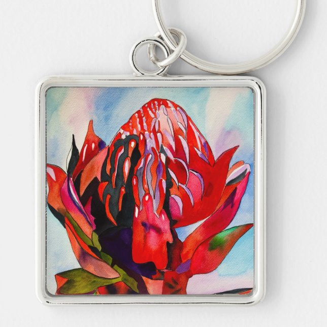 Porte-clés Aquarelle de fleurs indigènes de Waratah (Devant)