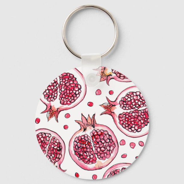 Porte-clés Aquarelle de grenade et motif d'encre (Recto)
