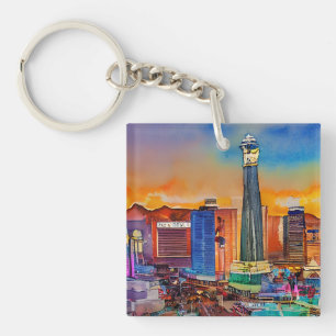 Porte-clés Aquarelle de Las Vegas Skyline