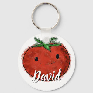 Porte-clés Aquarelle de tomate mignonne Nom personnalisé