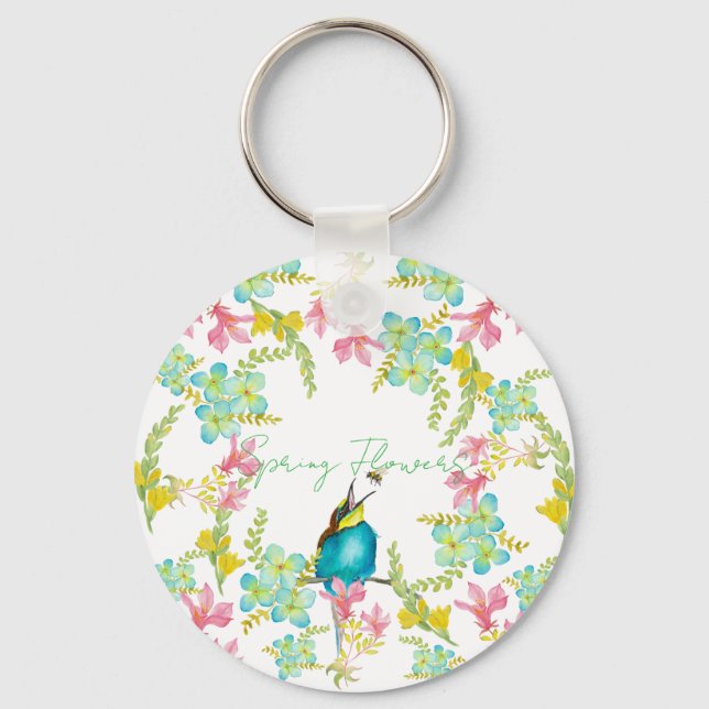 Porte-clés Aquarelle des fleurs de printemps (Recto)