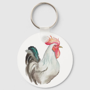 Porte-clés Aquarelle dessinée à la main d'un coq