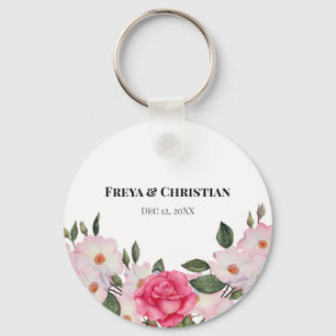 Porte-clés Aquarelle Doux rose blanc Roses illustration