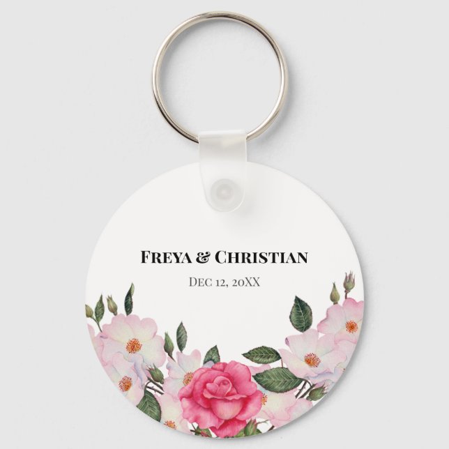Porte-clés Aquarelle Doux rose blanc Roses illustration (Recto)