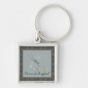 Porte-clés Aquarelle Dragonfly Fraser Clan Tartan gris bleu