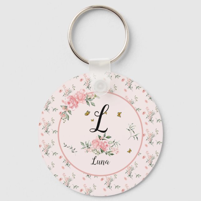 Porte-clés Aquarelle Elégante Roses Roses Roses Rose avec Pap (Recto)