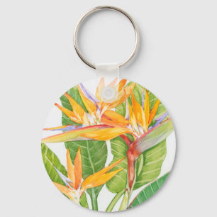 Porte-clés Aquarelle exotique de fleurs