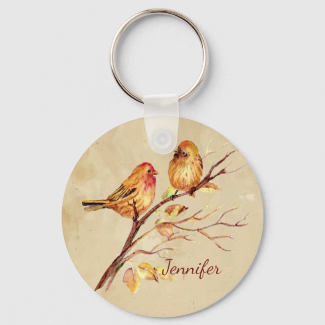 Porte-clés Aquarelle Finch Oiseau Nature Art (Recto)