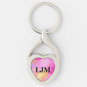 Porte-clés aquarelle fleuri rose vif personnalisé