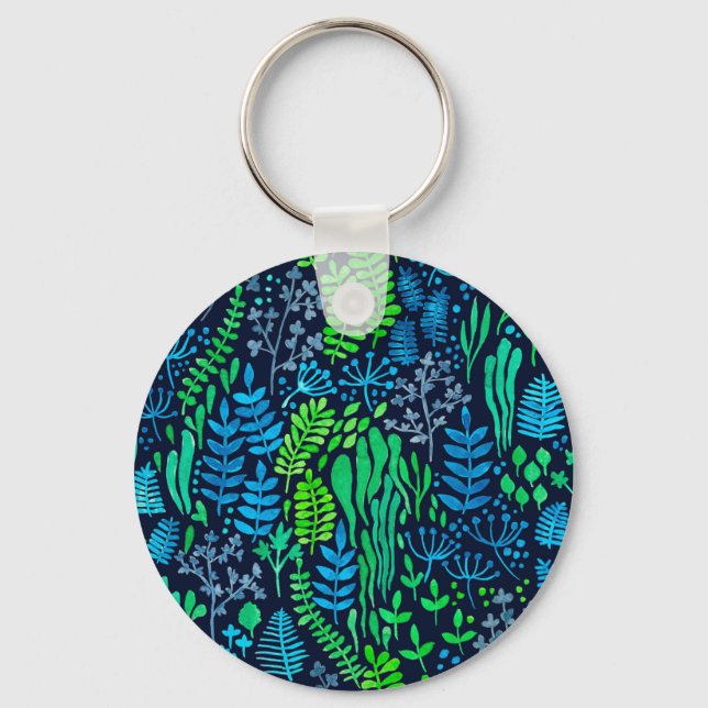 Porte-clés Aquarelle fleurie doodles arrière - plan foncé (Recto)