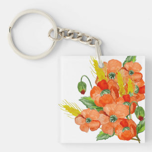Porte-clés Aquarelle fleurs de coquelicot mignonnes