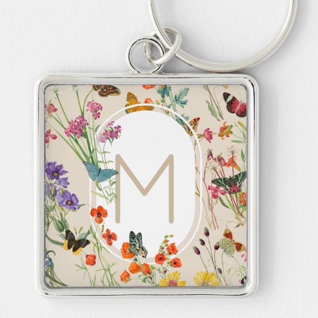 Porte-clés Aquarelle Fleurs sauvages & papillons Jardin Flora (Devant)