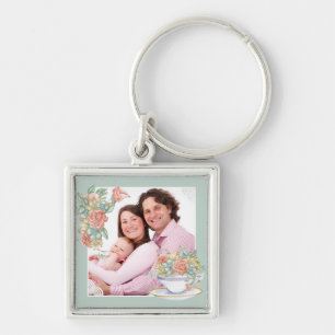 Porte-clés Aquarelle Floral et Teacup Photo personnalisée