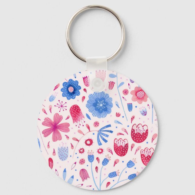 Porte-clés Aquarelle florale bleu rose (Recto)