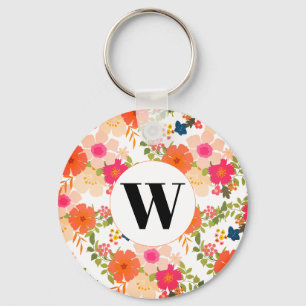 Porte-clés Aquarelle florale de Monogramme orange