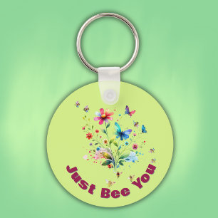 Porte-clés Aquarelle florale simple Monogramme Abeille sur ve