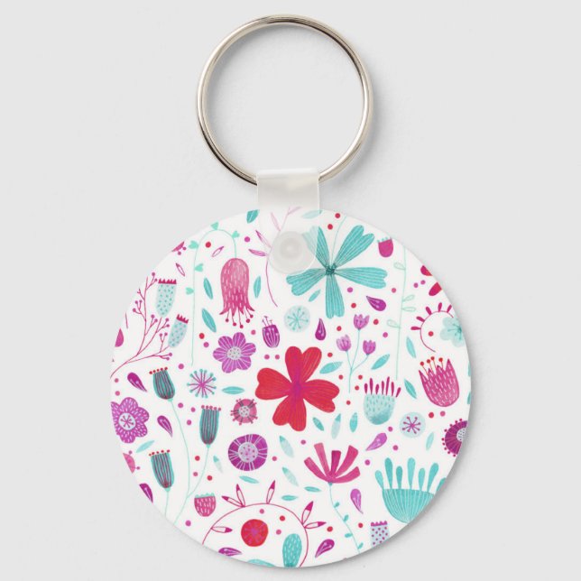 Porte-clés Aquarelle Flower Meadow Turquoise (Recto)