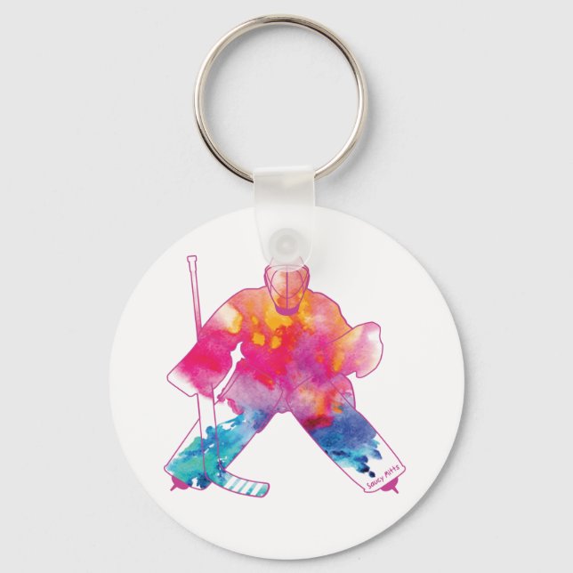 Porte-clés aquarelle gardien de but de hockey sur  (Recto)