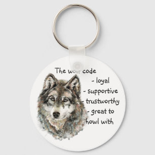 Porte-clés Aquarelle Gris Code Loup Citation, Loups Animal