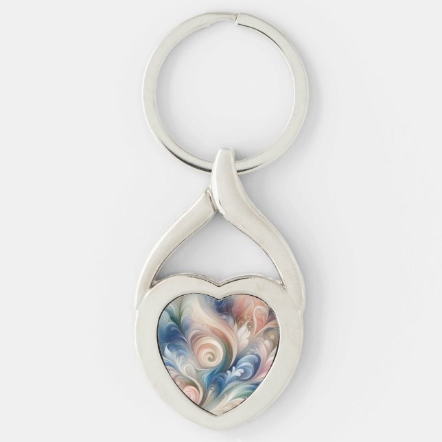 Porte-clés Aquarelle Imaginaire Floral Pastel Bleu & Crème (Devant)