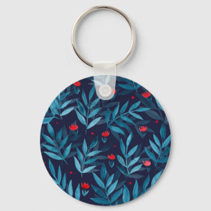 Porte-clés Aquarelle jardin nocturne - turquoise, bleu et rou
