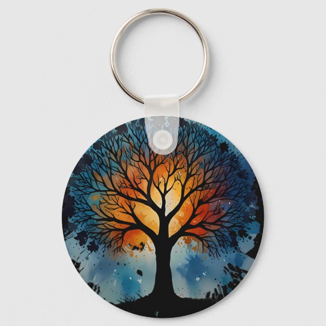 Porte-clés Aquarelle mignonne Arbre de vie (Recto)