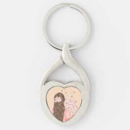 Porte-clés Aquarelle mignonne Fleurs roses Monogrammes pour e