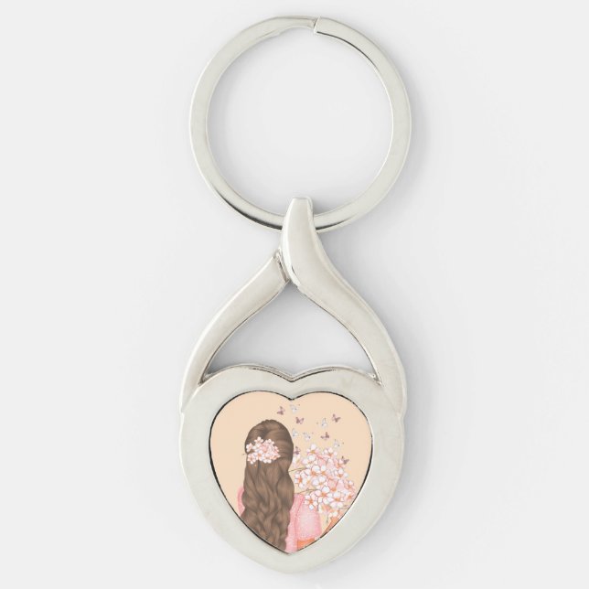 Porte-clés Aquarelle mignonne Fleurs roses Monogrammes pour e (Devant)