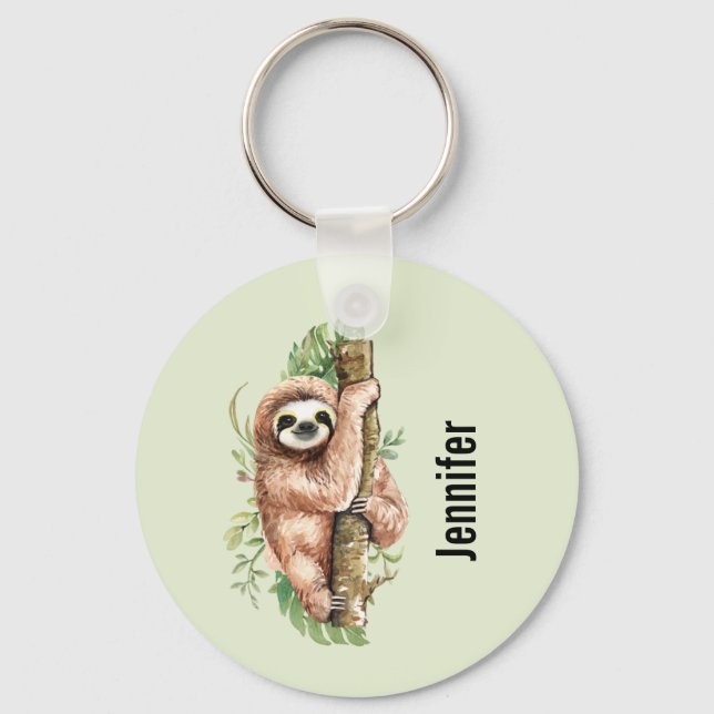 Porte-clés Aquarelle mignonne Sloth & Feuilles tropicaux (Recto)