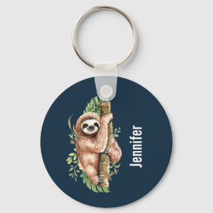 Porte-clés Aquarelle mignonne Sloth & Feuilles tropicaux