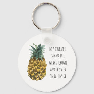 Porte-clés Aquarelle moderne ananas et citation amusante posi