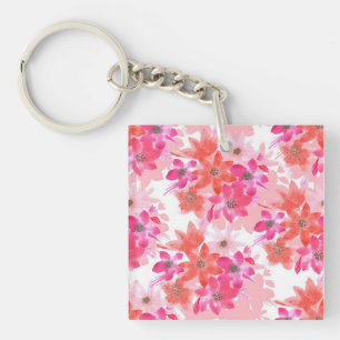 Porte-clés Aquarelle moderne Fleurs roses