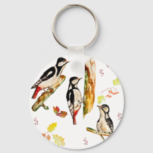Porte-clés Aquarelle motif avec oiseaux pic