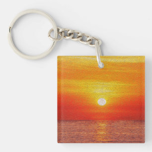 Porte-clés Aquarelle Océan Sunset Summer Beach Waves