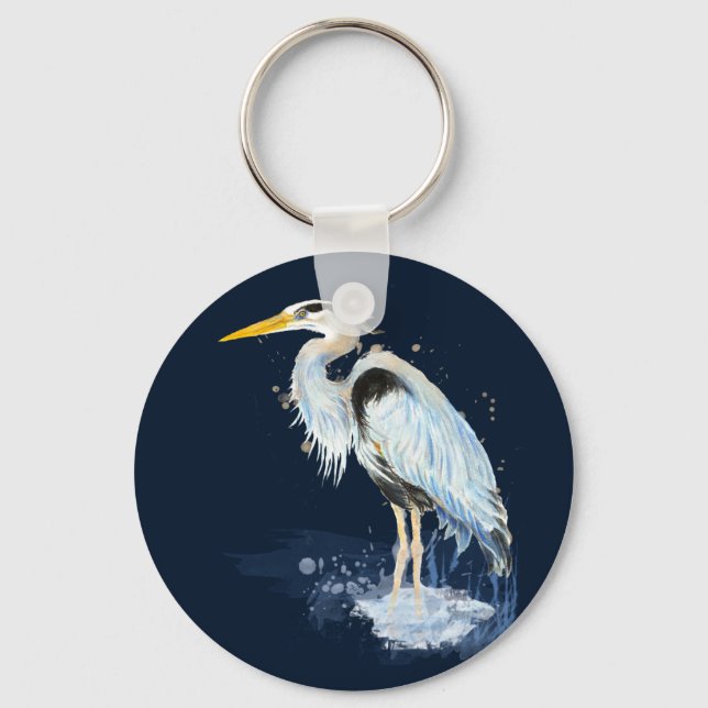 Porte-clés Aquarelle originale Great Blue Heron Bird Custom (Recto)