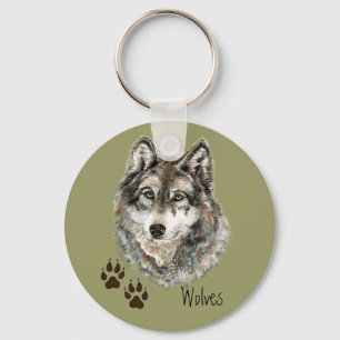 Porte-clés Aquarelle originale Loup gris - Traces animal