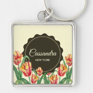 Porte-clés Aquarelle Parrot Jaune Tulipes Art Floral