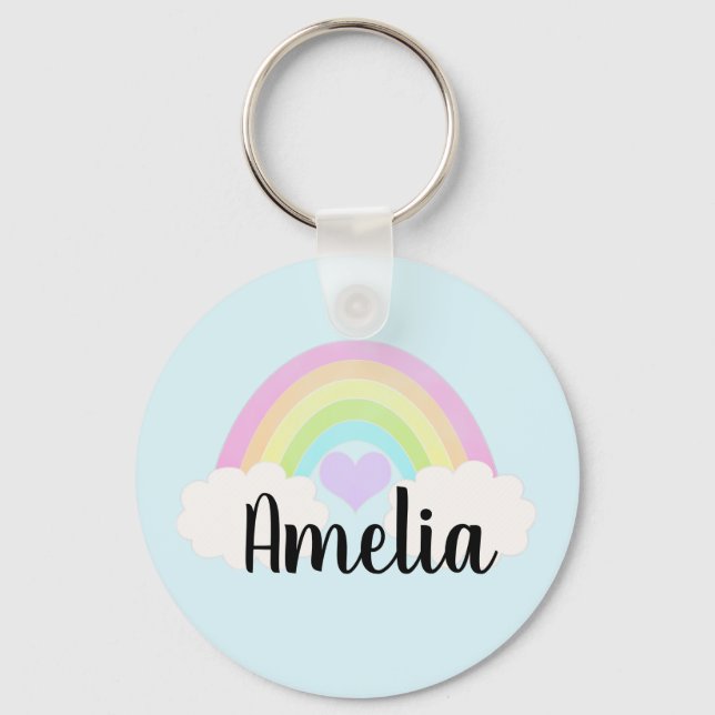 Porte-clés Aquarelle Pastel personnalisée Arc-en-ciel (Recto)