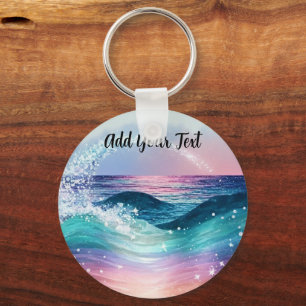 Porte-clés Aquarelle personnalisée Blue Ocean Wave Photo avec