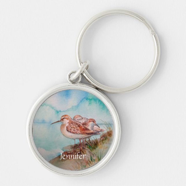 Porte-clés Aquarelle personnalisée Sandpiper Shore Beach Oise (Devant)