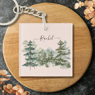 Porte-clés Aquarelle Pine Forêt et montagne Rustique