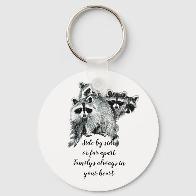 Porte-clés Aquarelle Raccoon Family Quote (Recto)