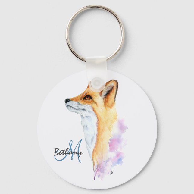 Porte-clés Aquarelle Red Fox personnalisée (Recto)