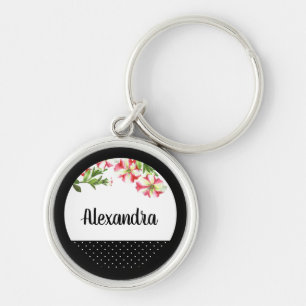 Porte-clés Aquarelle rose et blanc Pétunias Pointe Polka