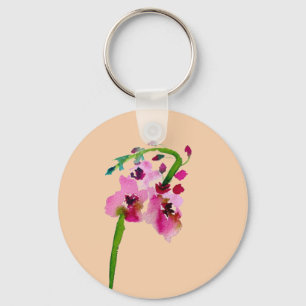 Porte-clés Aquarelle rose fleurie verbasque fleur rousse
