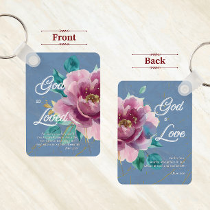 Porte-clés Aquarelle rose floral John 3 16 chrétien