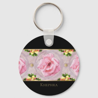 Porte-clés Aquarelle rose Florale Nom du monogramme