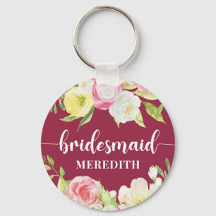 Porte-clés Aquarelle rose foncé Nom de la femme de ménage flo