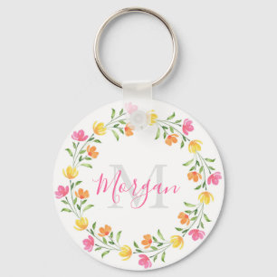 Porte-clés Aquarelle rose jaune orange jaune couronne florale